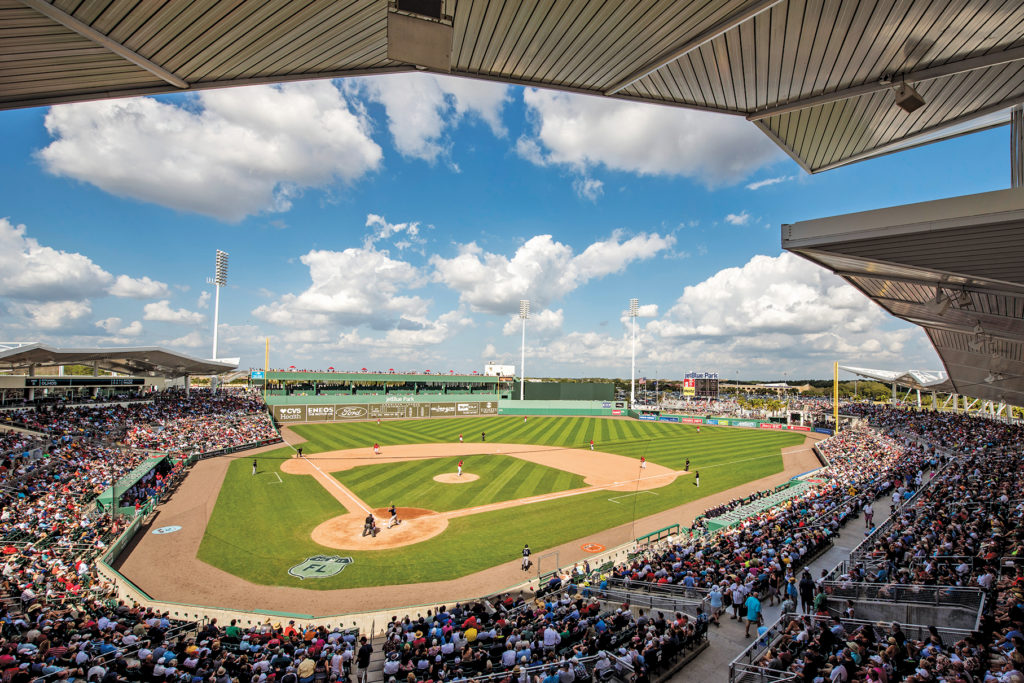 View from the crowd at the Boston Red Sox spring training game at Fort Myers’ JetBlue Park at Fenway South
