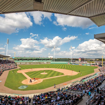View from the crowd at the Boston Red Sox spring training game at Fort Myers’ JetBlue Park at Fenway South