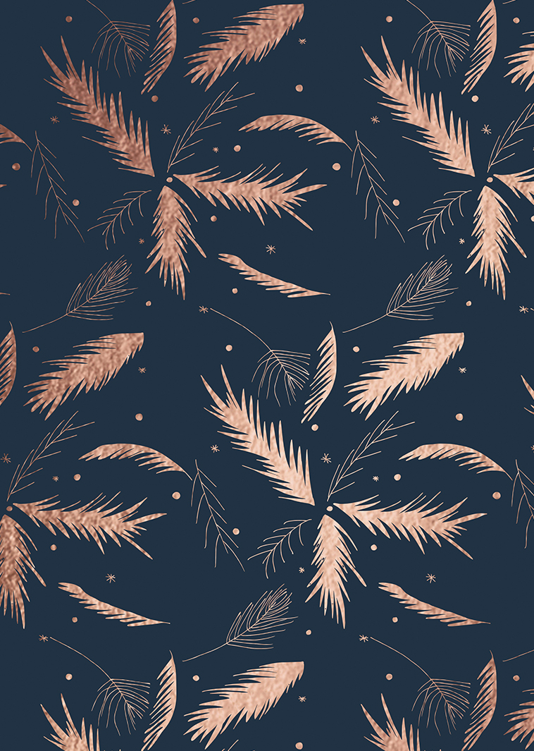 Rose gold evergreen sprig patterned wrapping paper