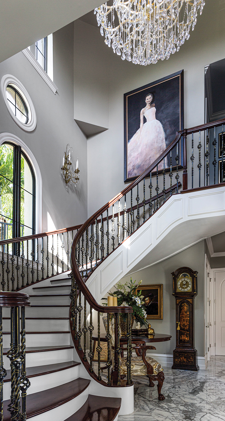 Curved wooden grand staircase