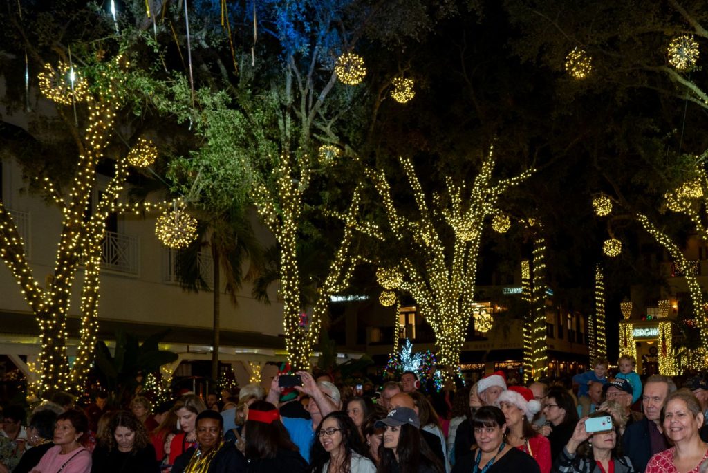 Tree lights at evening on fifth on fifth avenue south naples