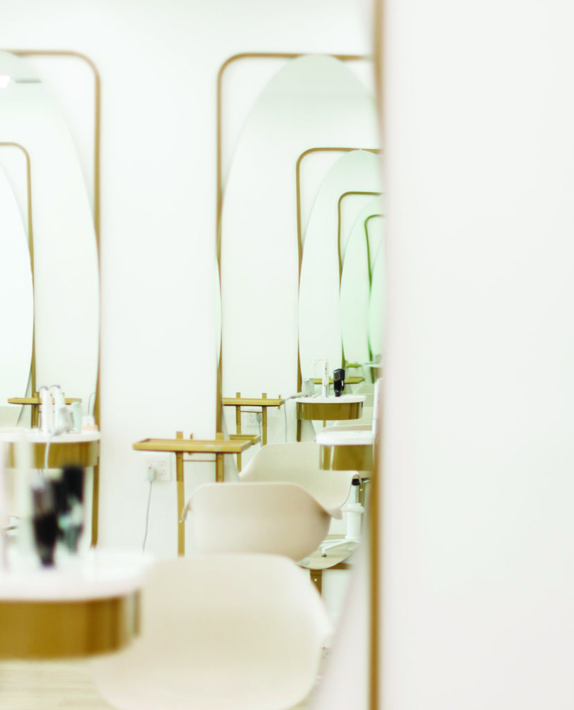 Wall mirrors in clean beauty bar