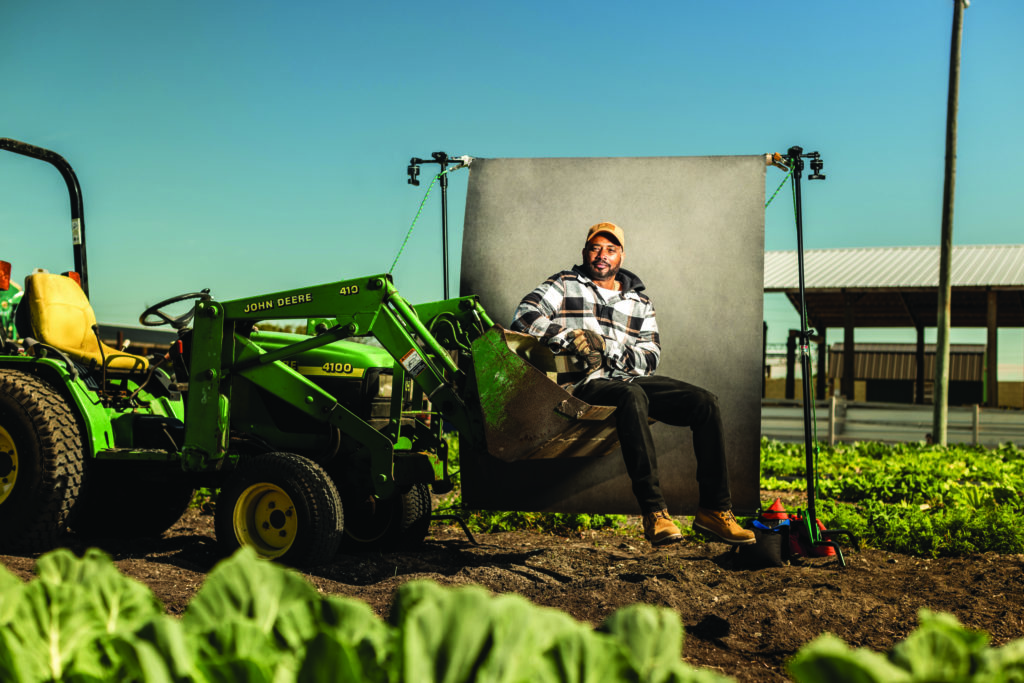 Jesse Bryson, photographed in his urban farm in Fort Myers, Florida