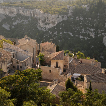 France's Les-Baux-de Provence, the beautiful stone houses are facing valley of Hell (la vallée de l'Enfer).