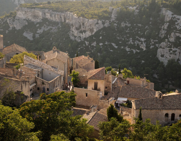 France's Les-Baux-de Provence, the beautiful stone houses are facing valley of Hell (la vallée de l'Enfer).